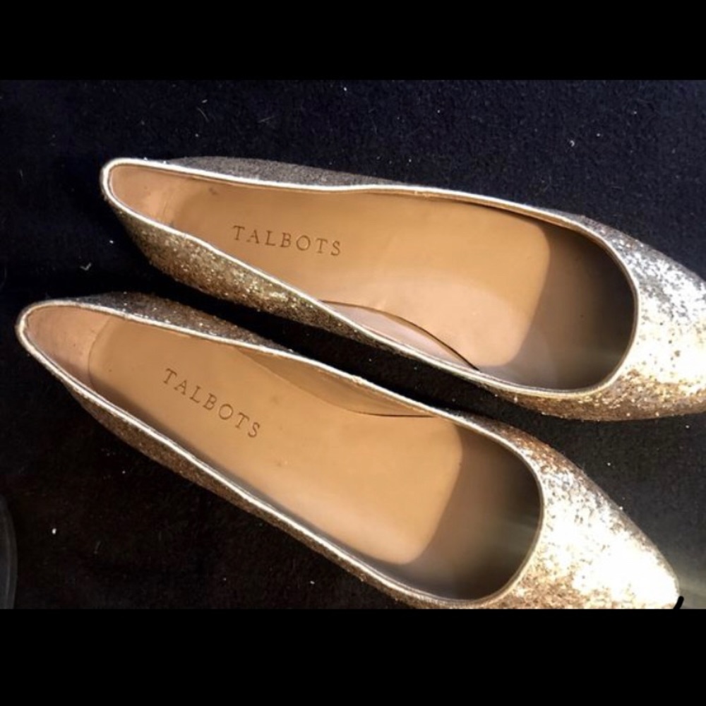 Talbots Metallic Gold Glitter Flats 7.5